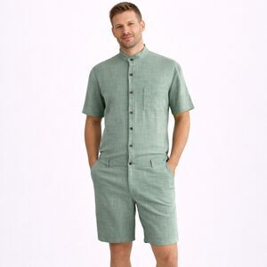 ROMPERJACK Button Up Short Sleeve Romper Green Men XL